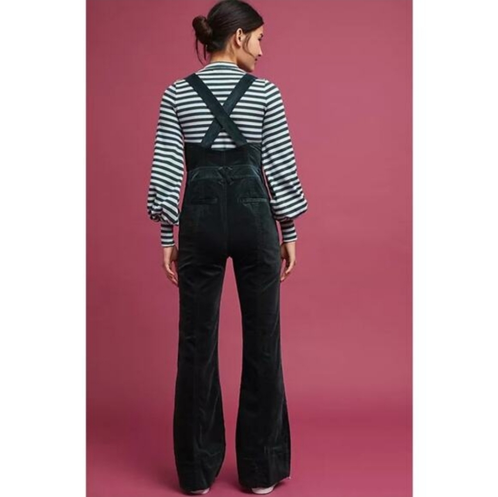 Pilcro and the Letterpress Black Velvet Flare Overalls Romper Jumper Pockets - Picture 2 of 11